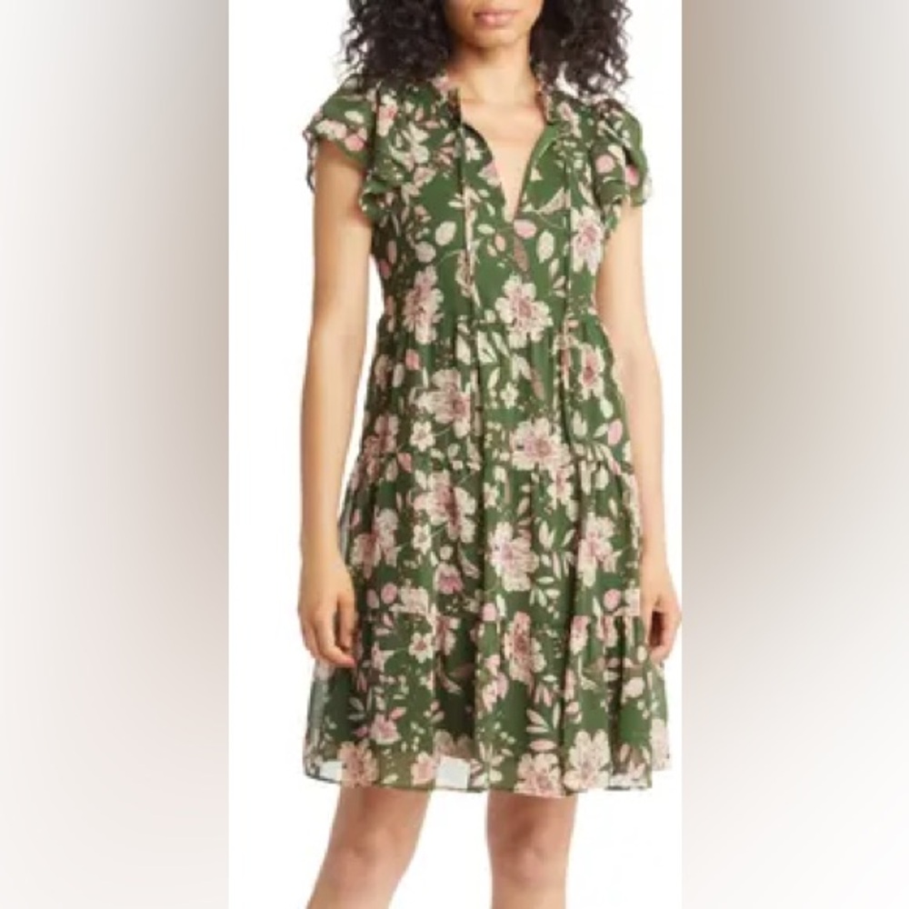 Eliza J Olive Floral Skater Dress sz 4
